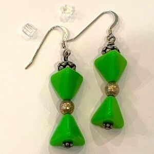 Sterling silver green milky glass bead dangle